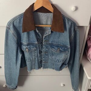 NWOT JOHN GALT BRANDY MELVILLE CROPPED DENIM JACKET WITH SUEDE COLLAR